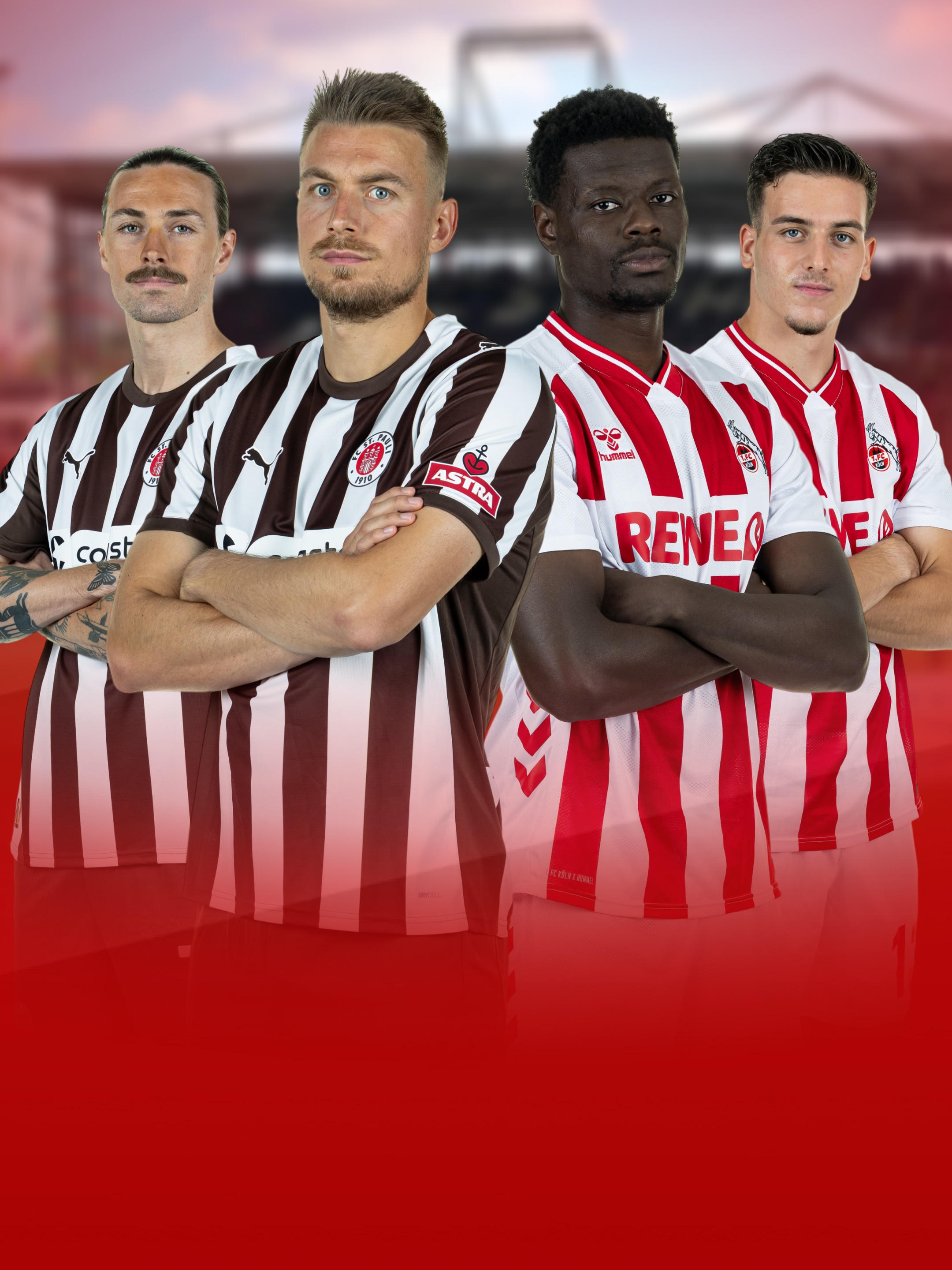 Jeweils zwei Spieler von FC St. Pauli und 1. FC Köln